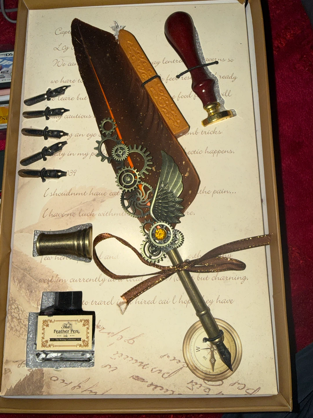 Steampunk Feather Quill Pen Set with Wax Seal Kit