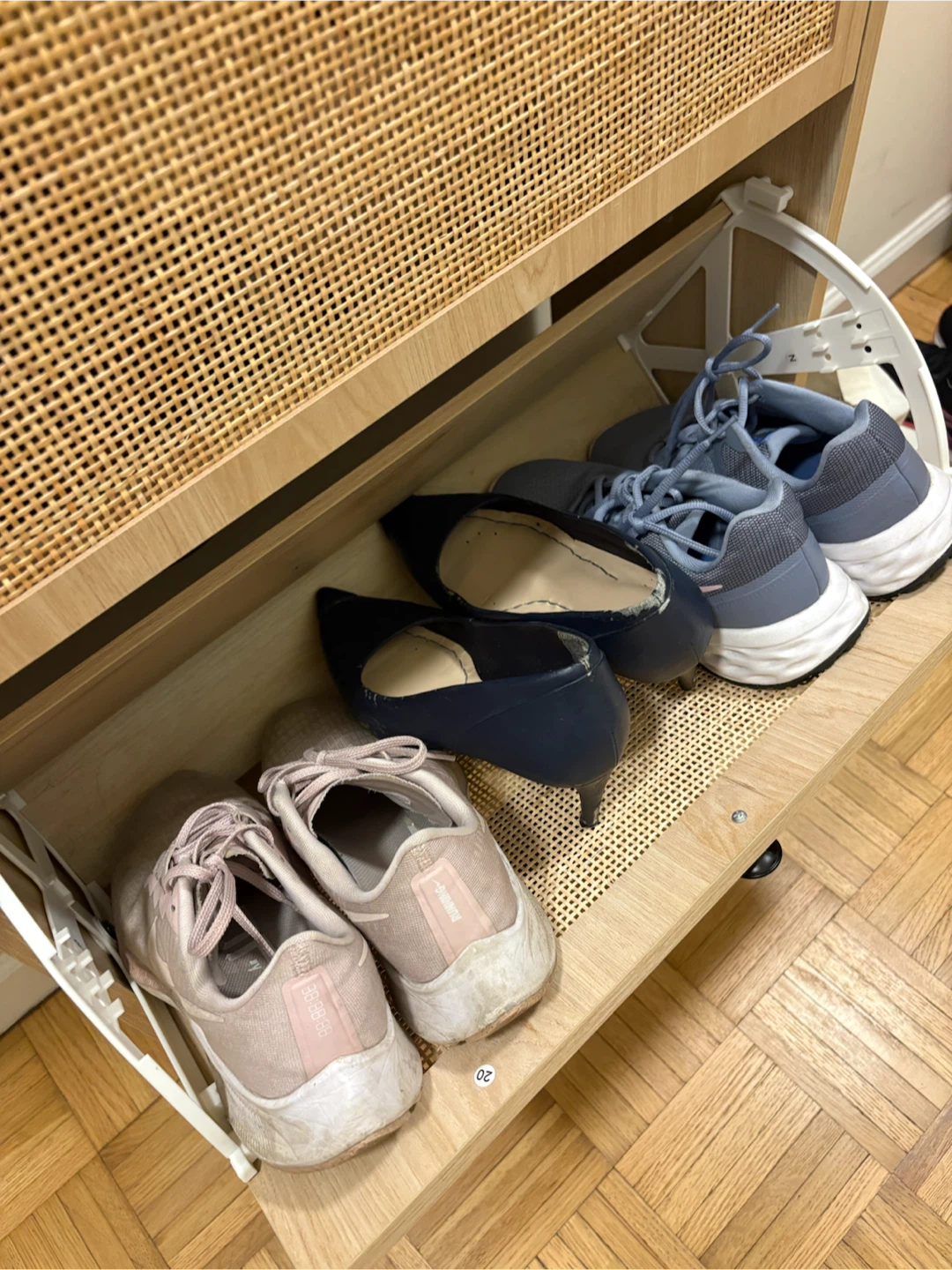 Wood and Cane Shoe Cabinet with Drawer - photo 5