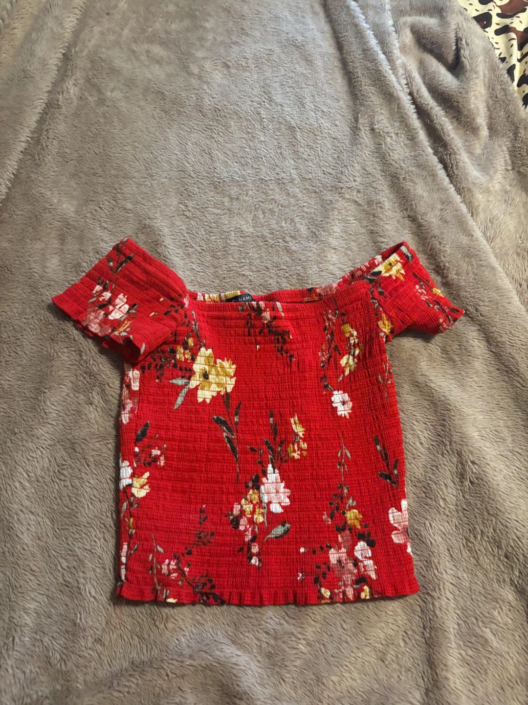 Dynamite Red Floral Smocked Off-Shoulder Top