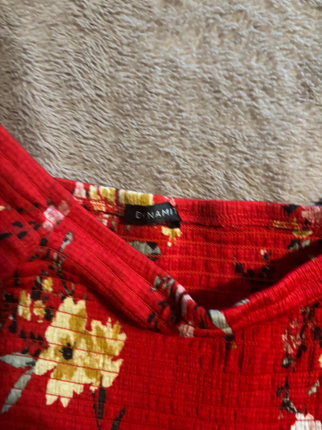 Dynamite Red Floral Smocked Off-Shoulder Top - photo 2