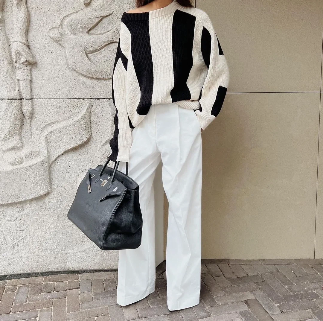 ARKET Block Striped Heavy Ribbed Crewneck Sweater