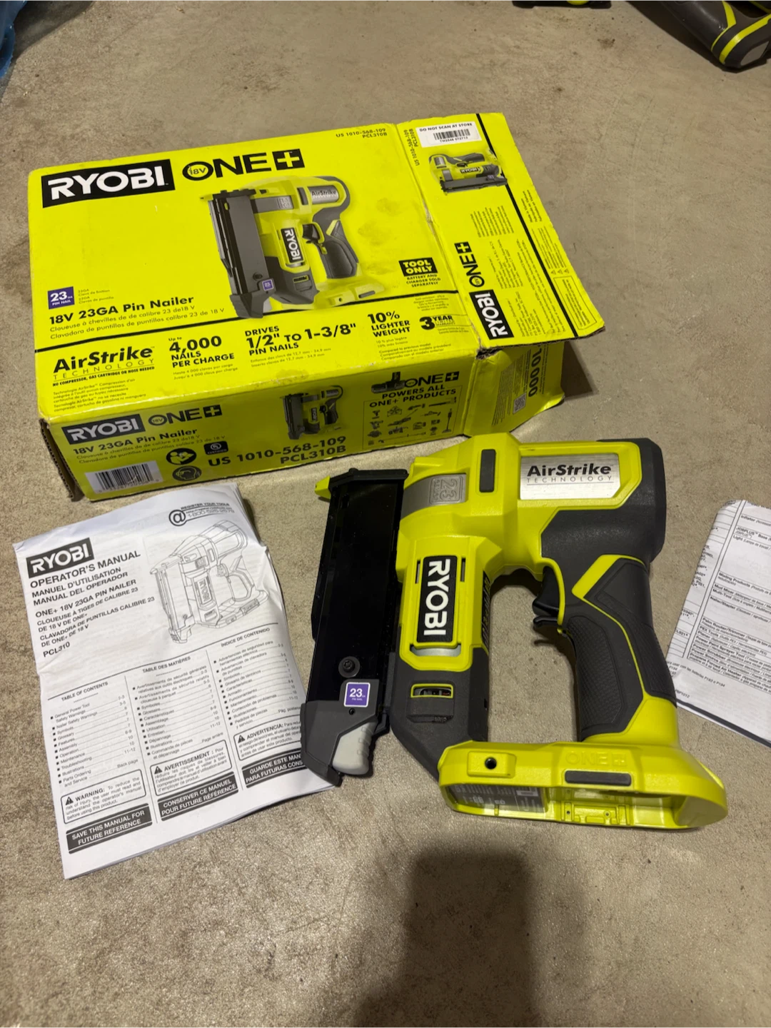 RYOBI 18V Cordless Airstrike 23-Gauge Pin Nailer (Tool Only)