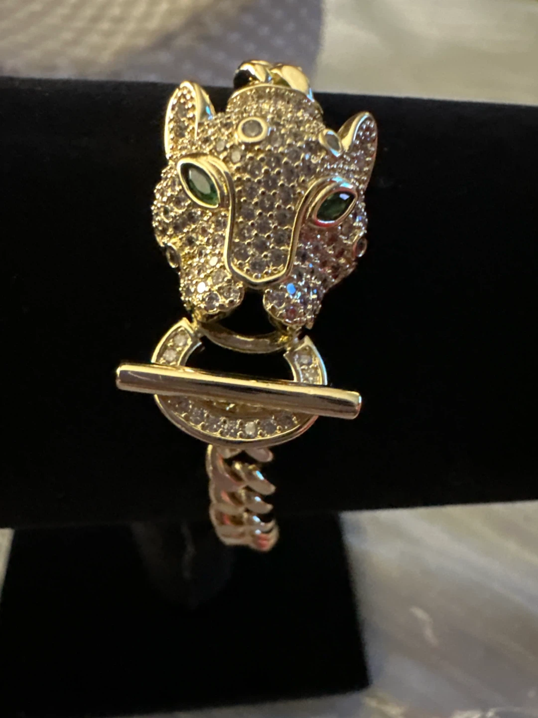 14k gold laminated Leopard Head Toggle Bracelet