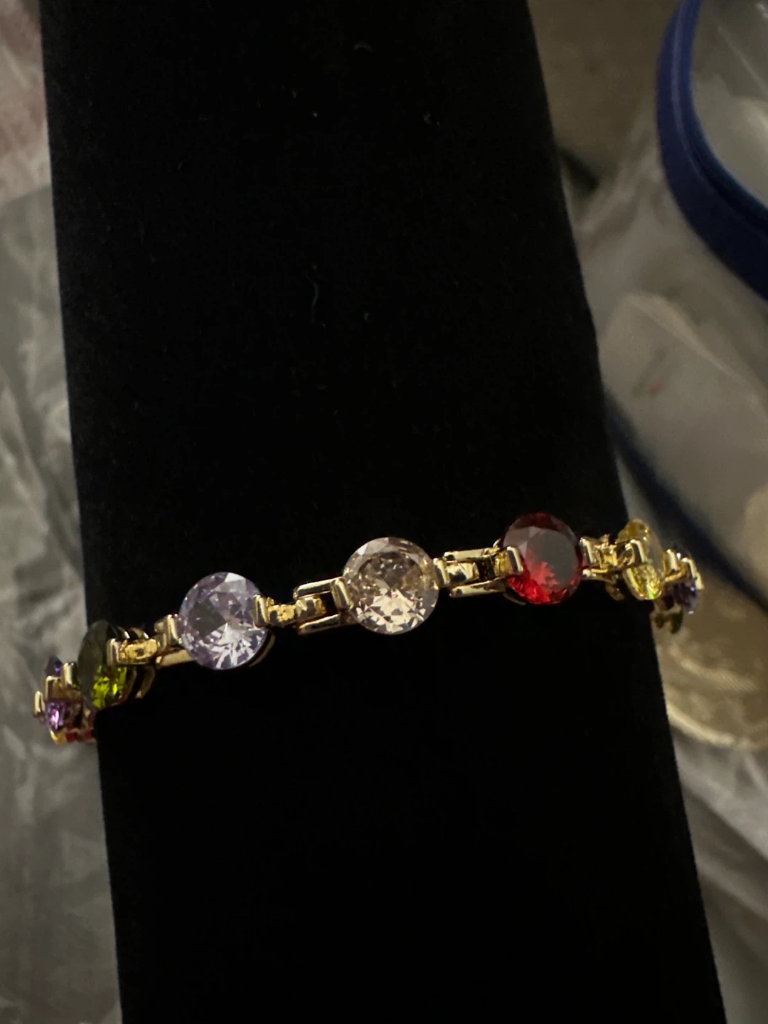 Gold-laminated tennis bracelet with colorful gemstones - photo 2