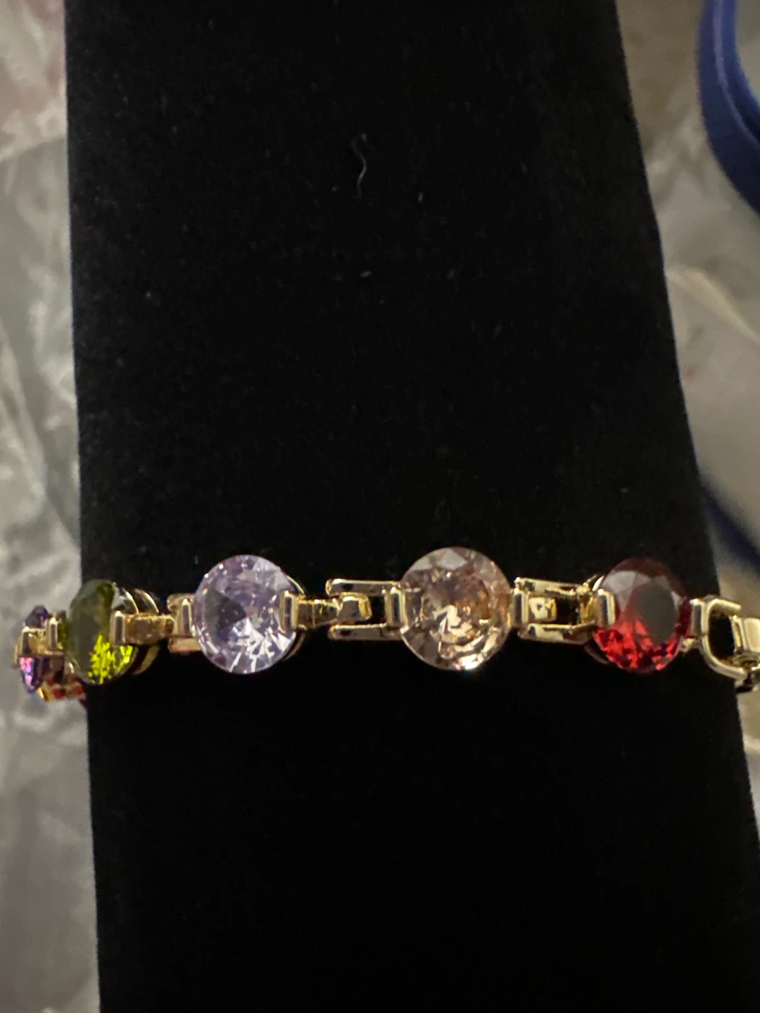 Gold-laminated tennis bracelet with colorful gemstones - photo 4