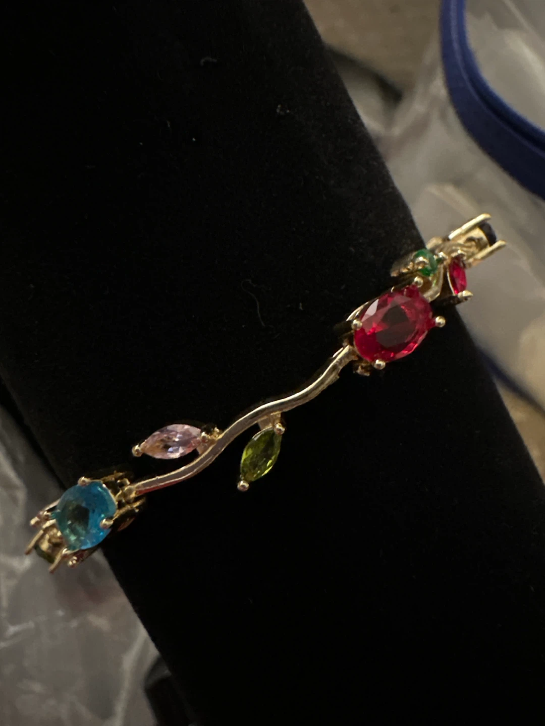 14kGold-laminated Multicolor Gemstone Leaf Bracelet