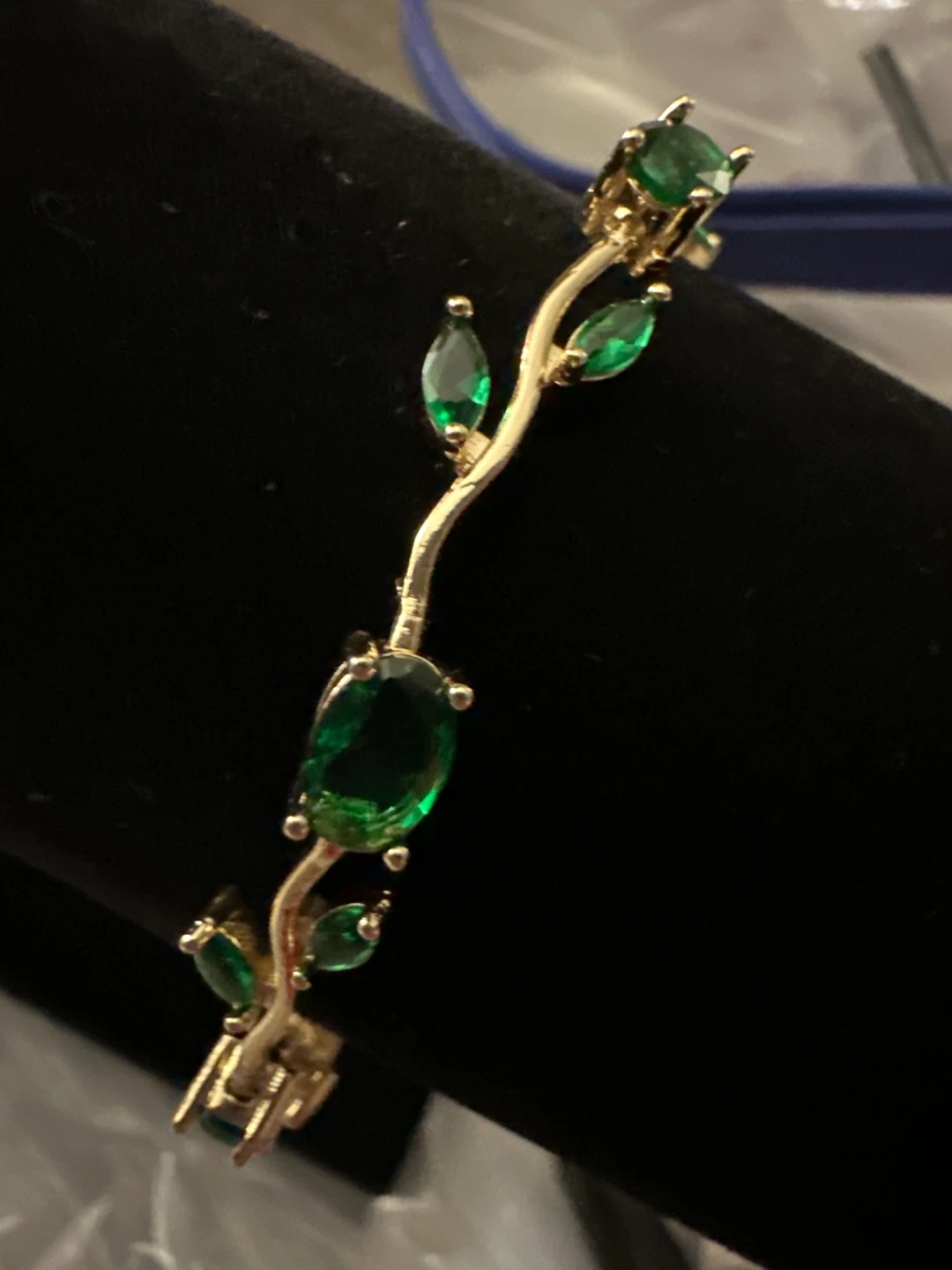 14k Gold laminated Bracelet with Green Stones