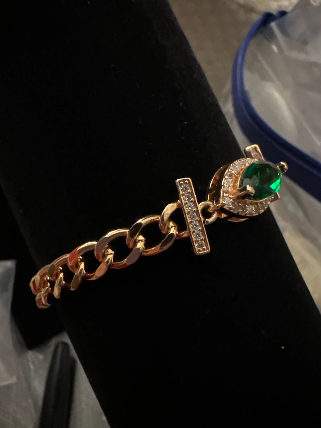 Gold Tone Bracelet with Emerald Green Stone - photo 2