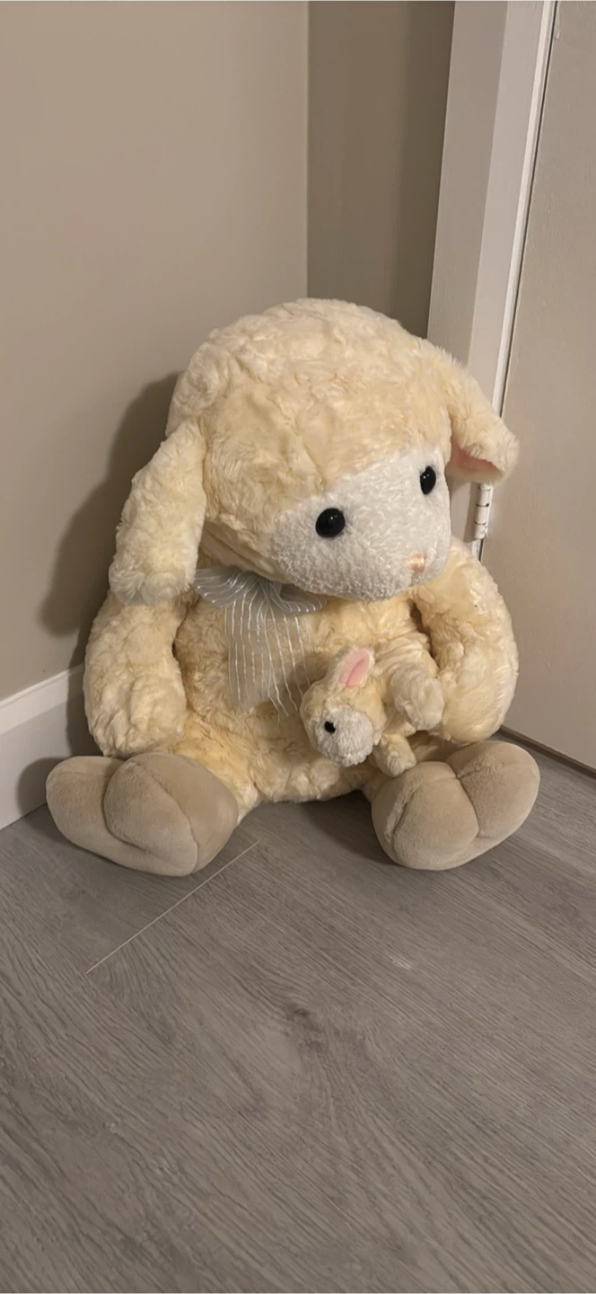 Large Cream Lamb Plush Toy with Baby