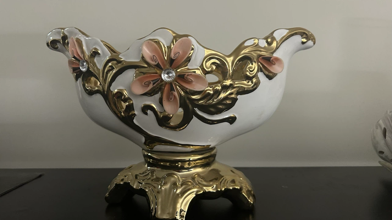 Decorative Footed Bowl - White and Gold