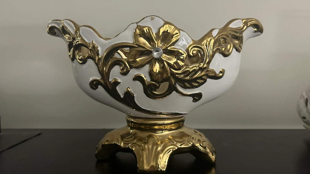 Decorative Footed Bowl - White and Gold - photo 2