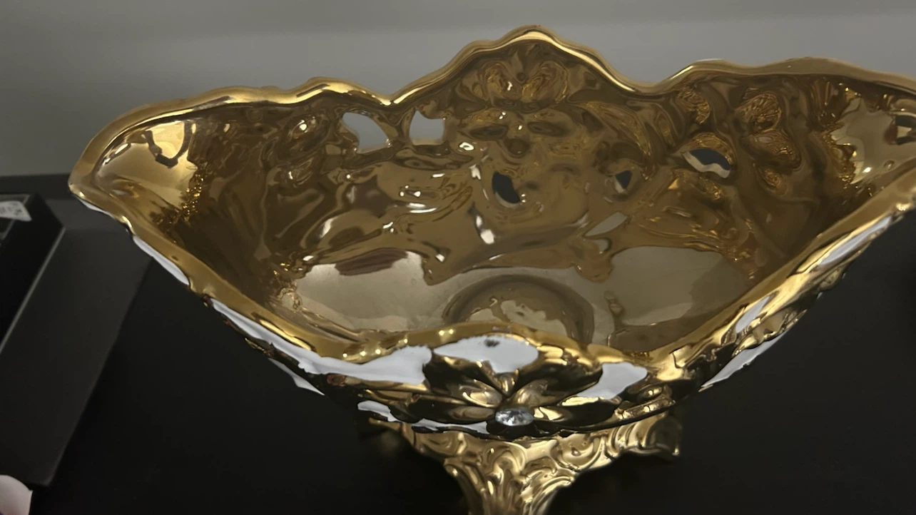 Decorative Footed Bowl - White and Gold - photo 3