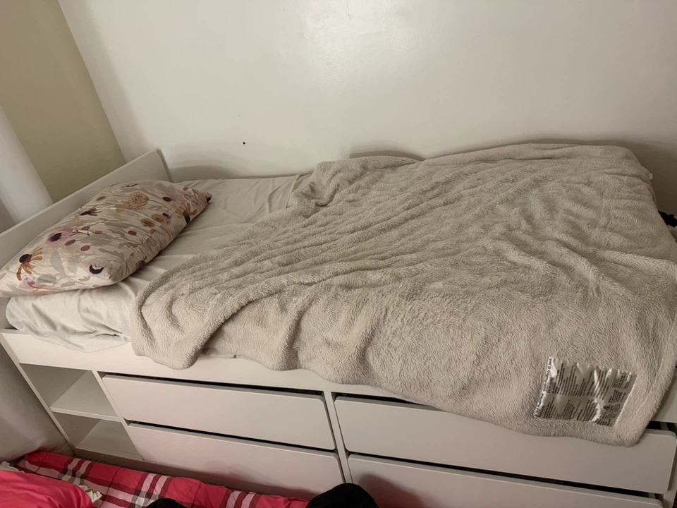 White Twin Bed Frame with Drawers - photo 2