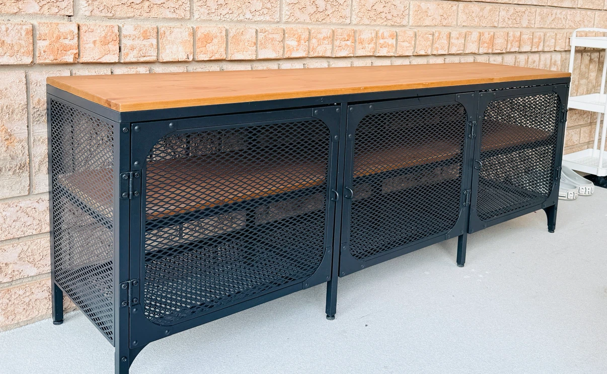 Industrial Style Media Console with Wood Top