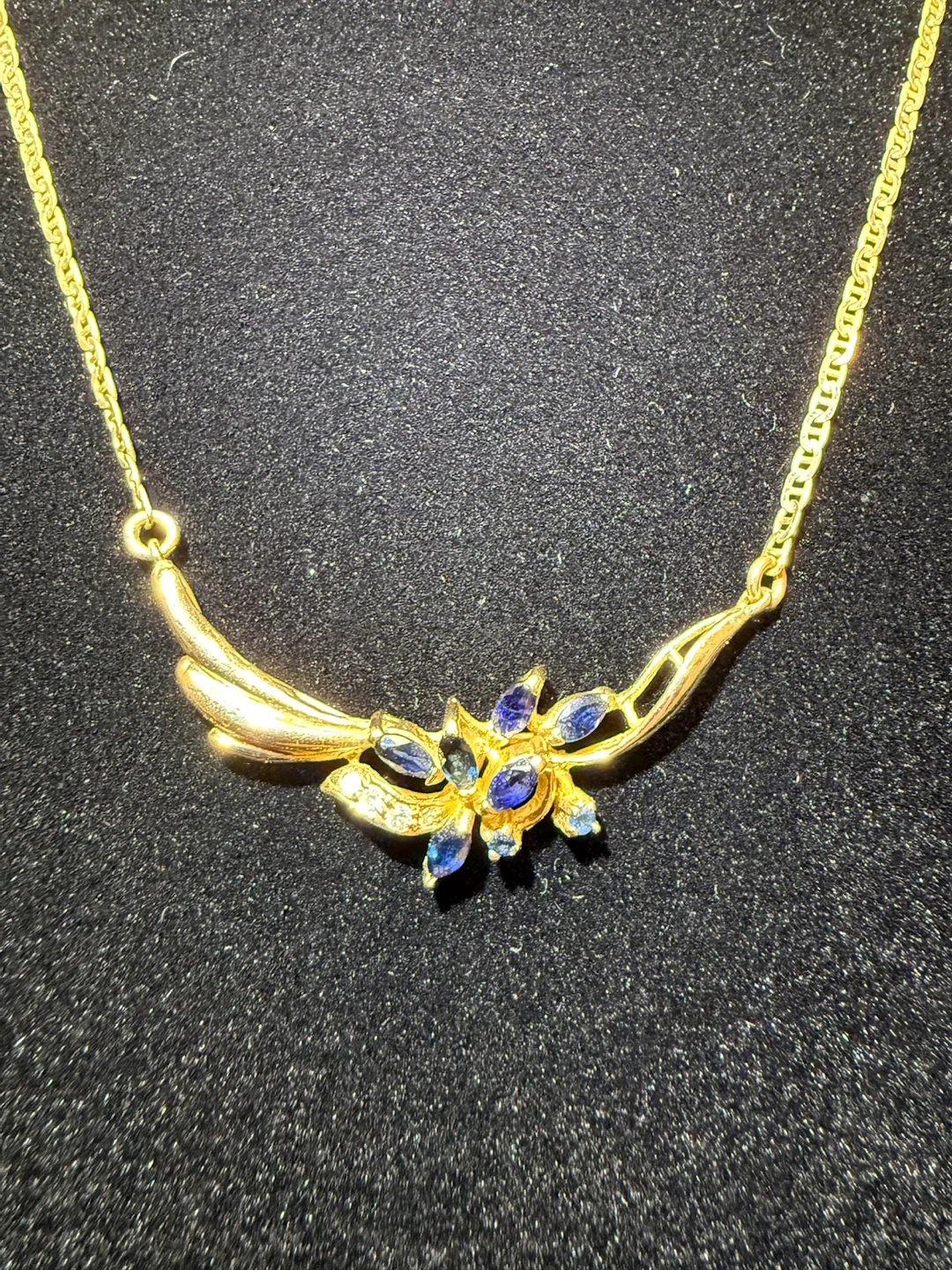 14K Gold Sapphire and Diamond Necklace