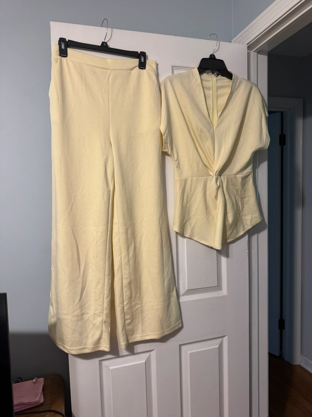 Chic Me Yellow Twist Front Top and Wide Leg Pants Set