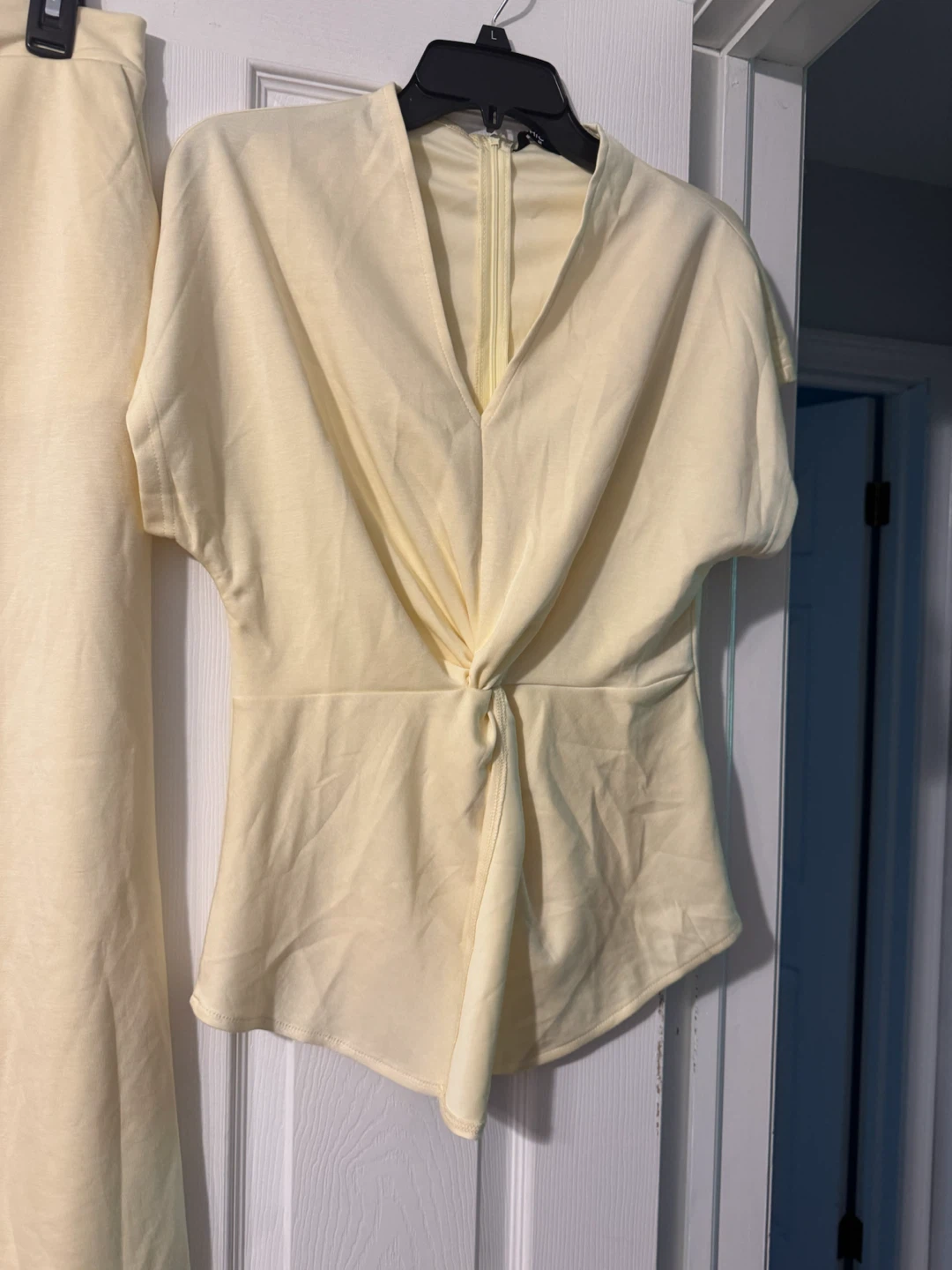 Chic Me Yellow Twist Front Top and Wide Leg Pants Set - photo 2