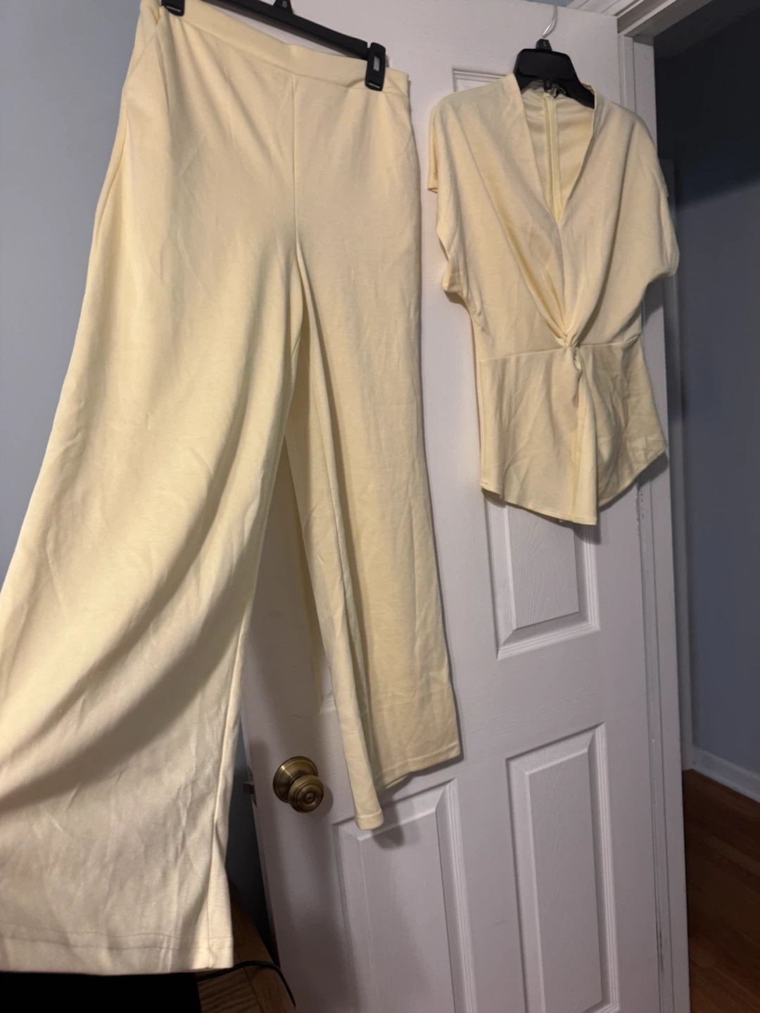 Chic Me Yellow Twist Front Top and Wide Leg Pants Set - photo 3