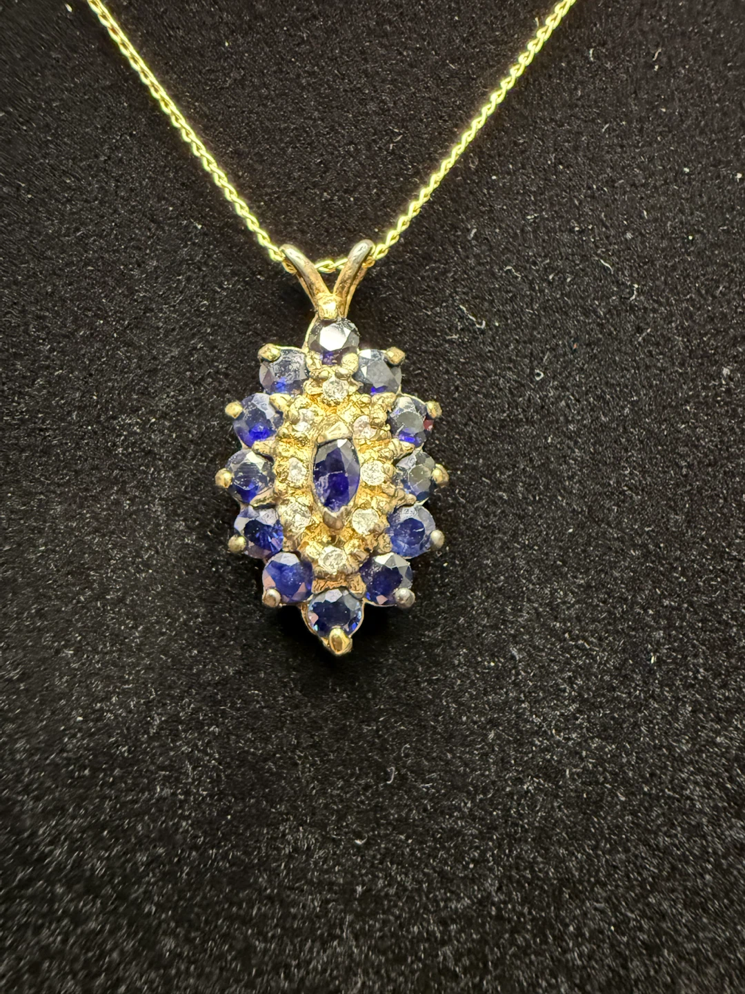 14K Gold Sapphire and Diamond Pendant with Necklace