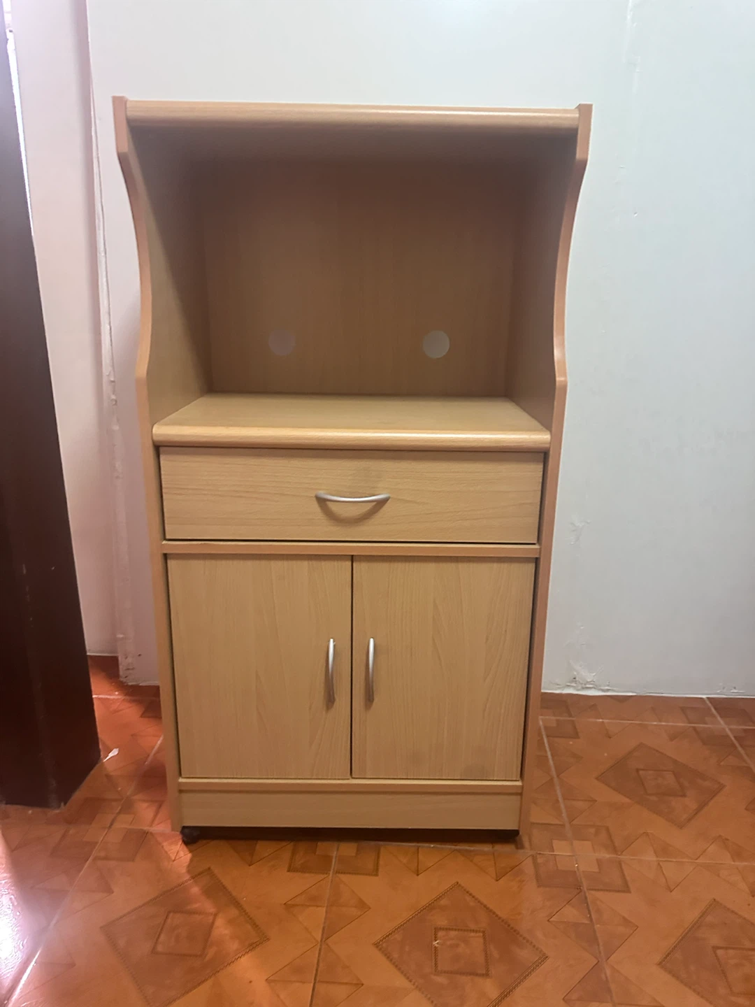 Light Wood Kitchen Baker's Rack with Drawer and Cabinet
