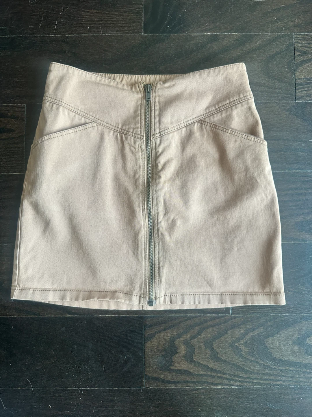 Tan cotton denim zip up Mini Skirt - photo 2