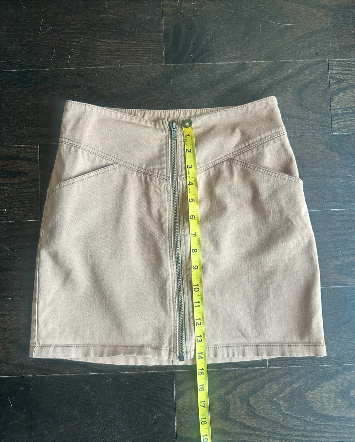 Tan cotton denim zip up Mini Skirt - photo 3