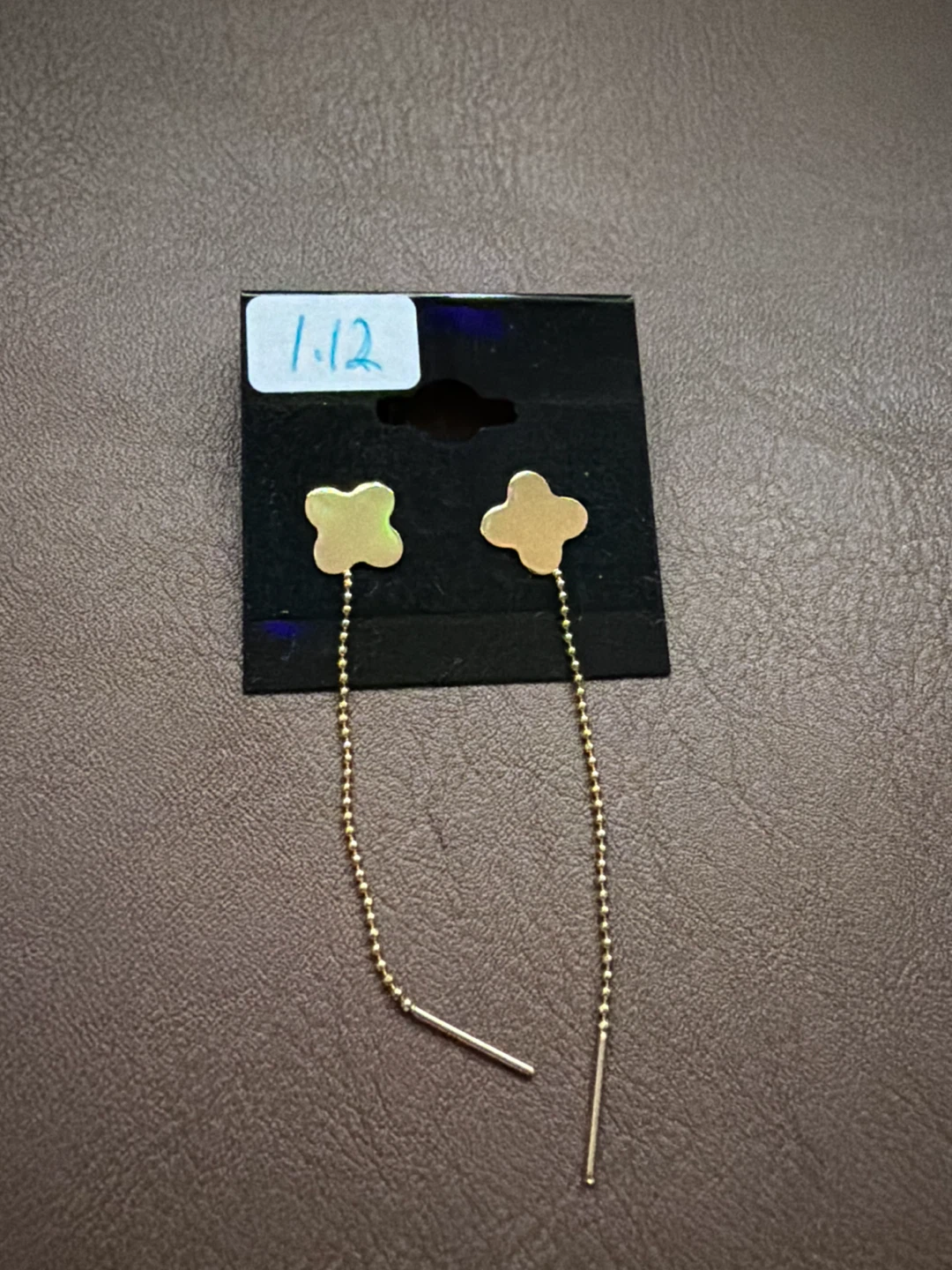 18k saudi Gold Clover Drop Earrings