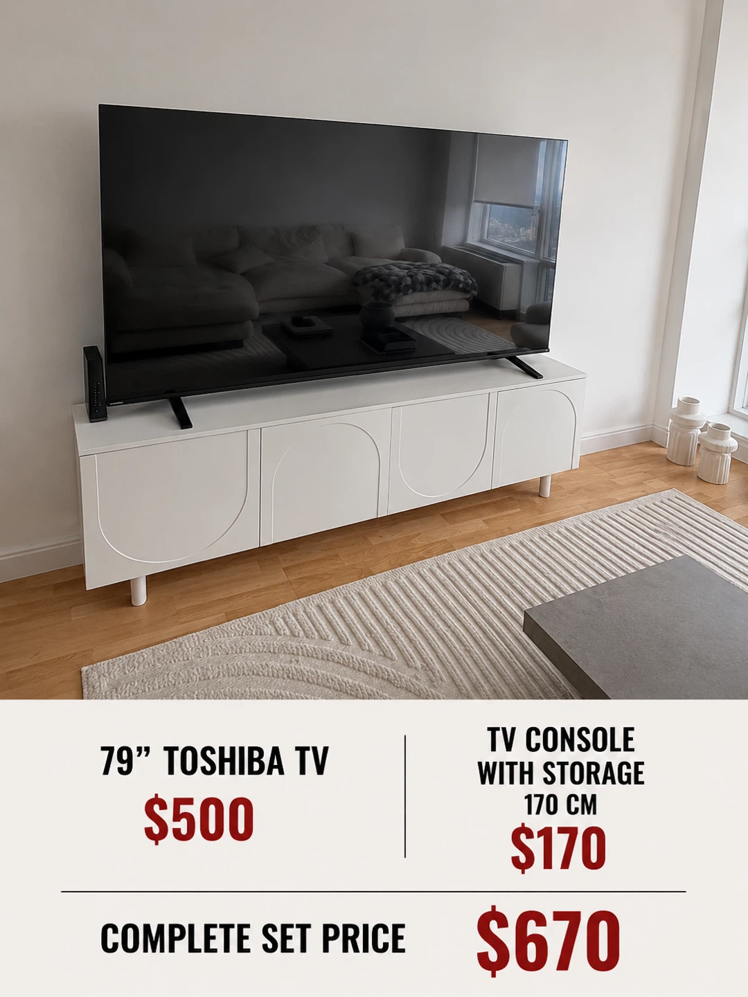 79" Toshiba TV and 170cm TV Console Set