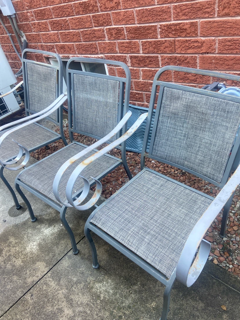 Set of 3 Grey Metal Outdoor Chairs