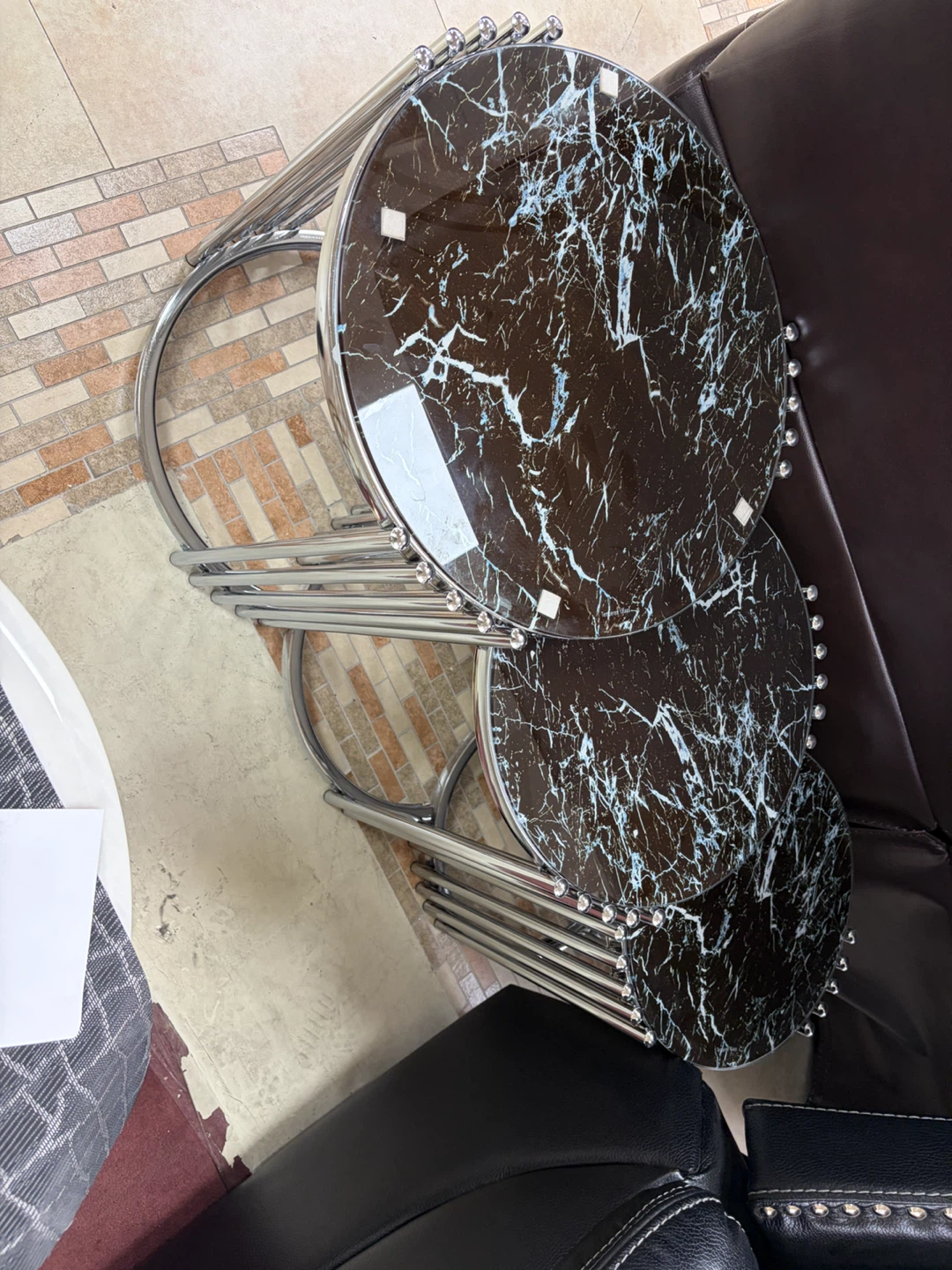 Set of 3 Round Side Tables with  Glass Tops - photo 2