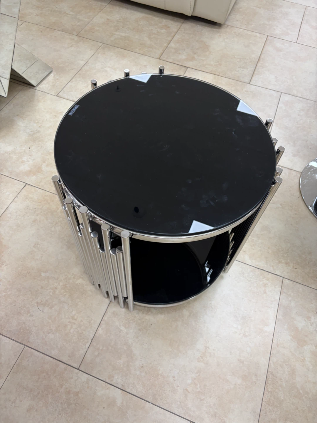 Round Side Table with Black Glass Top - photo 2