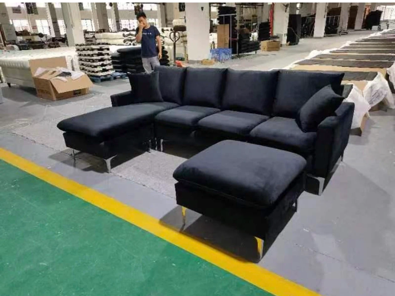 Black sectional sofa with ottoman