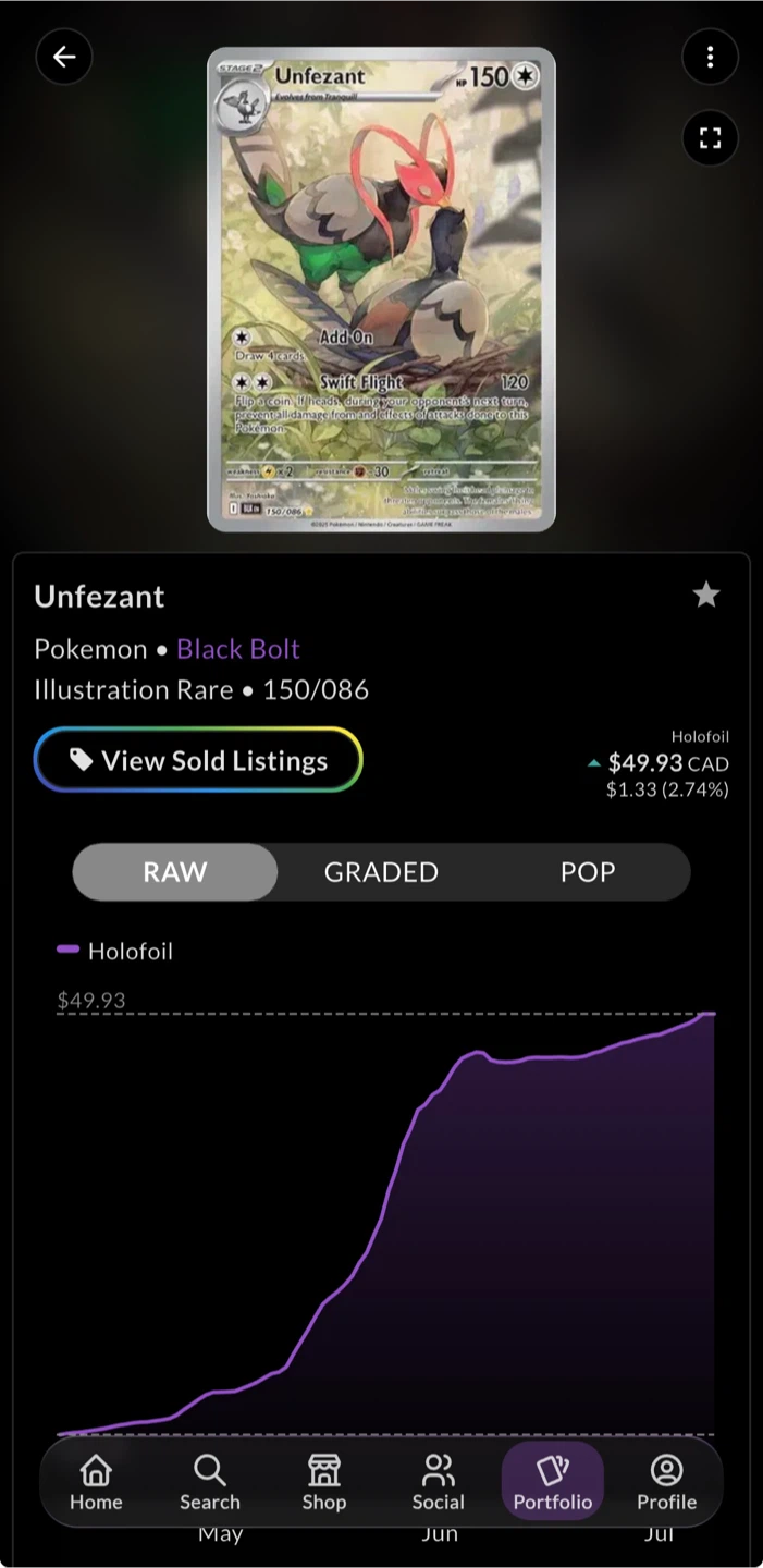 Pokemon Unfezant Black Bolt Holofoil Trading Card 150/086