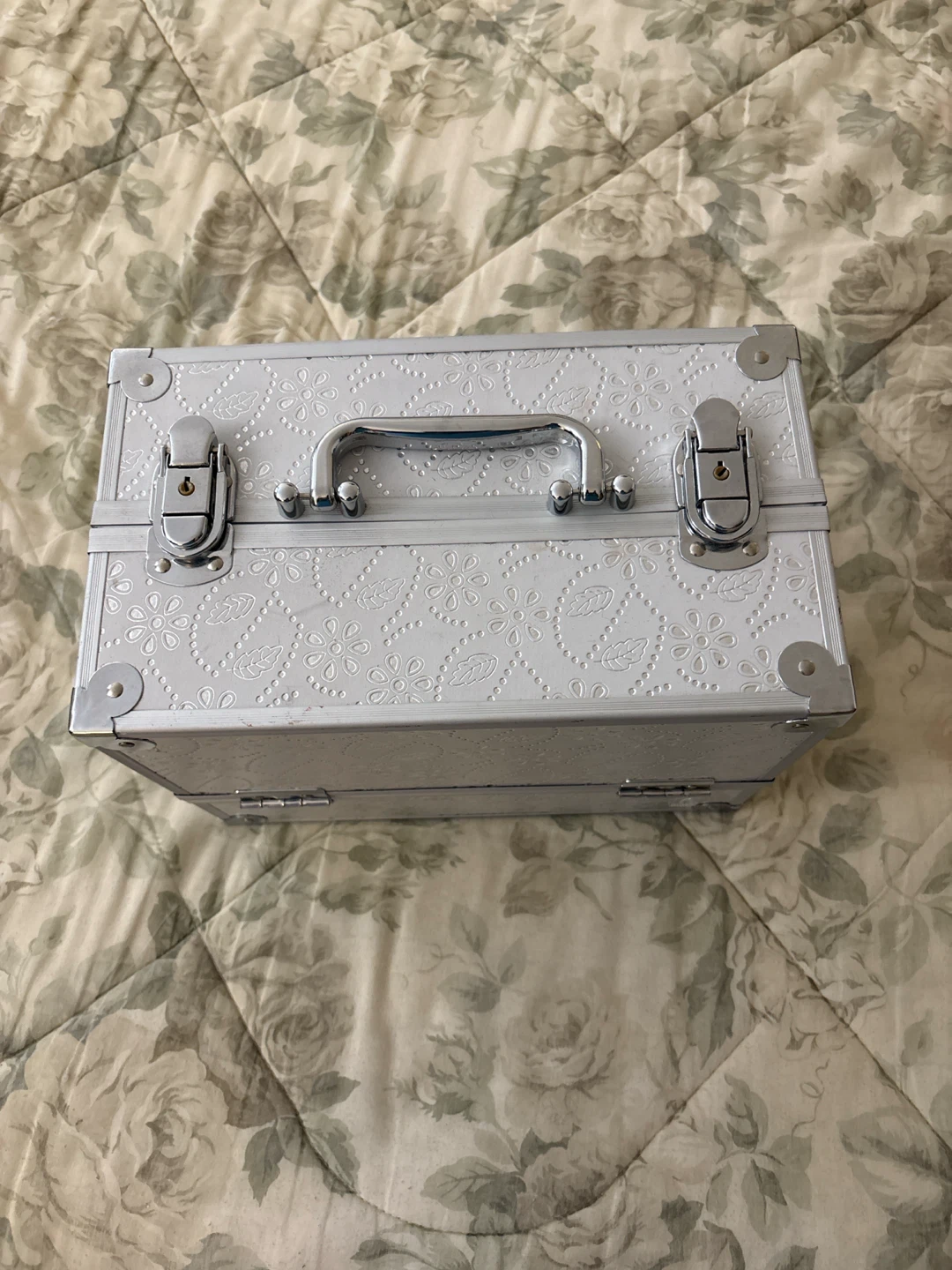 White Embossed Makeup Train Case