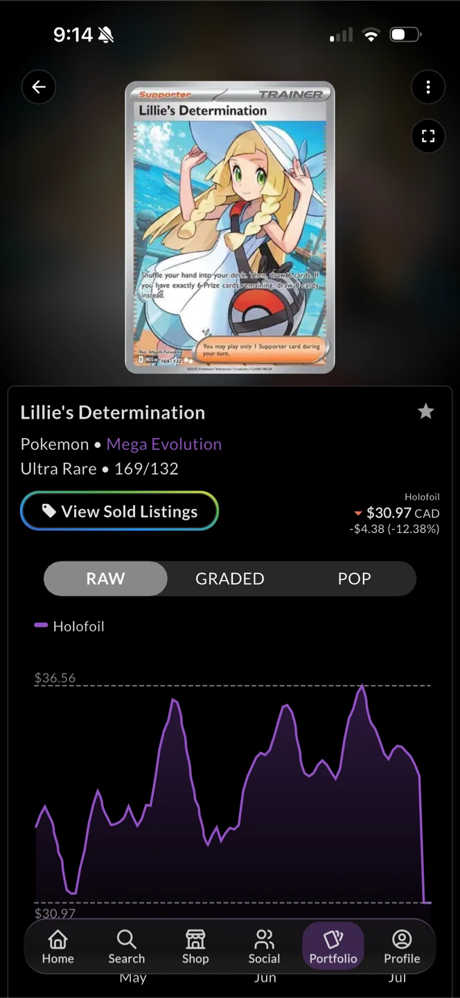 Pokemon Lillie's Determination Ultra Rare Holofoil 169/132 Card