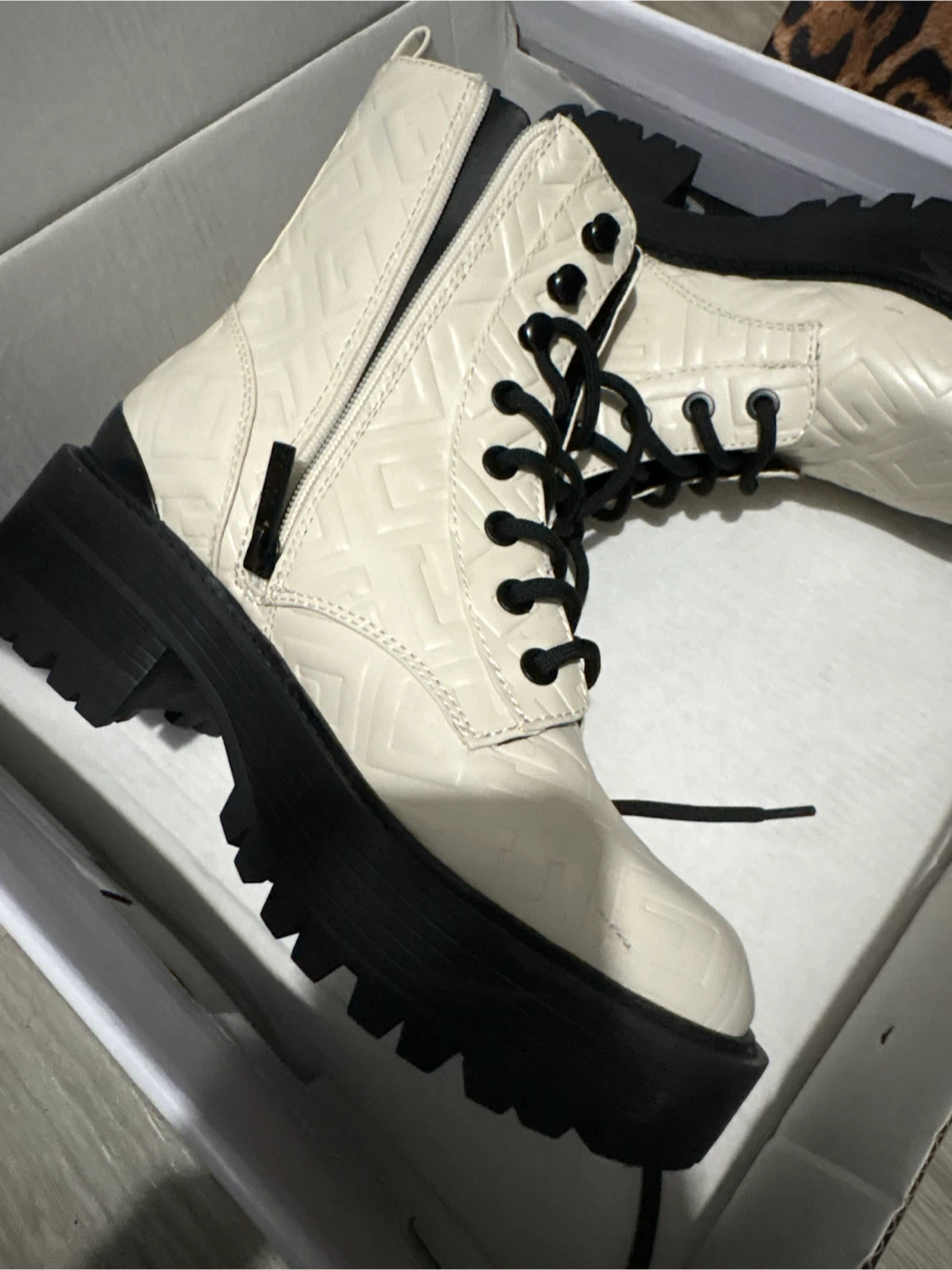 Cream and Black Combat Boots