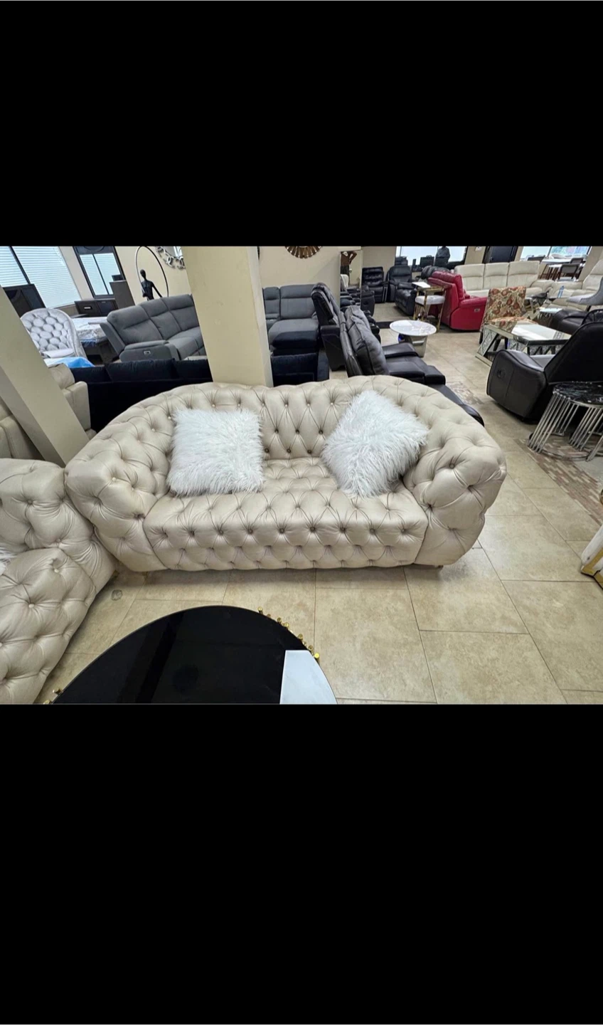 Tufted Cream Sofa with loveseat