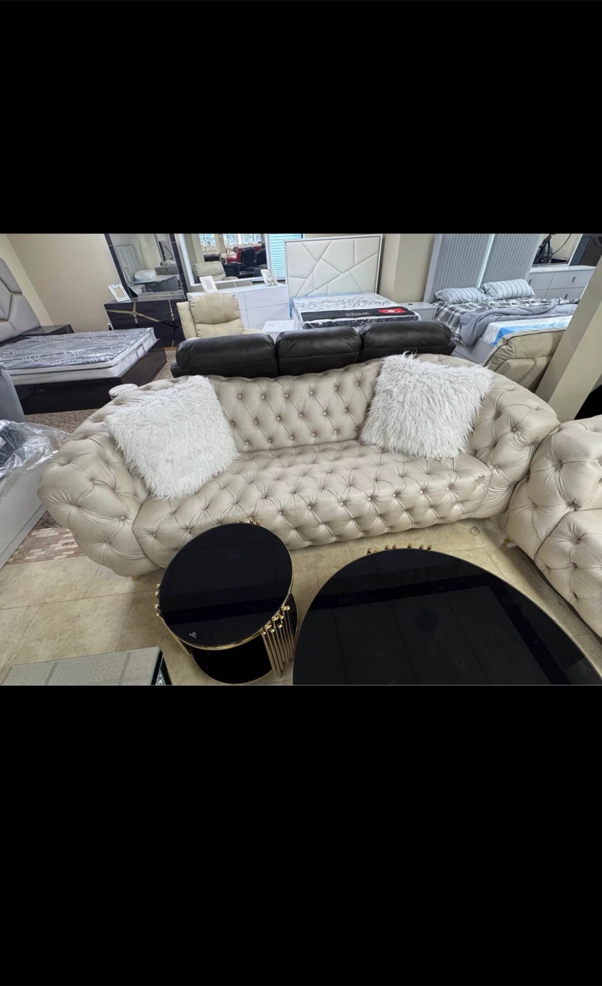 Tufted Cream Sofa with loveseat - photo 2