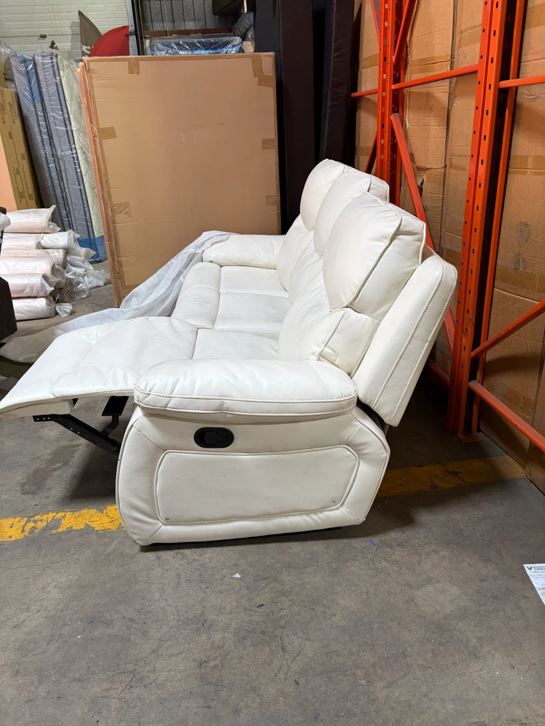 White Leather Reclining manual sofa