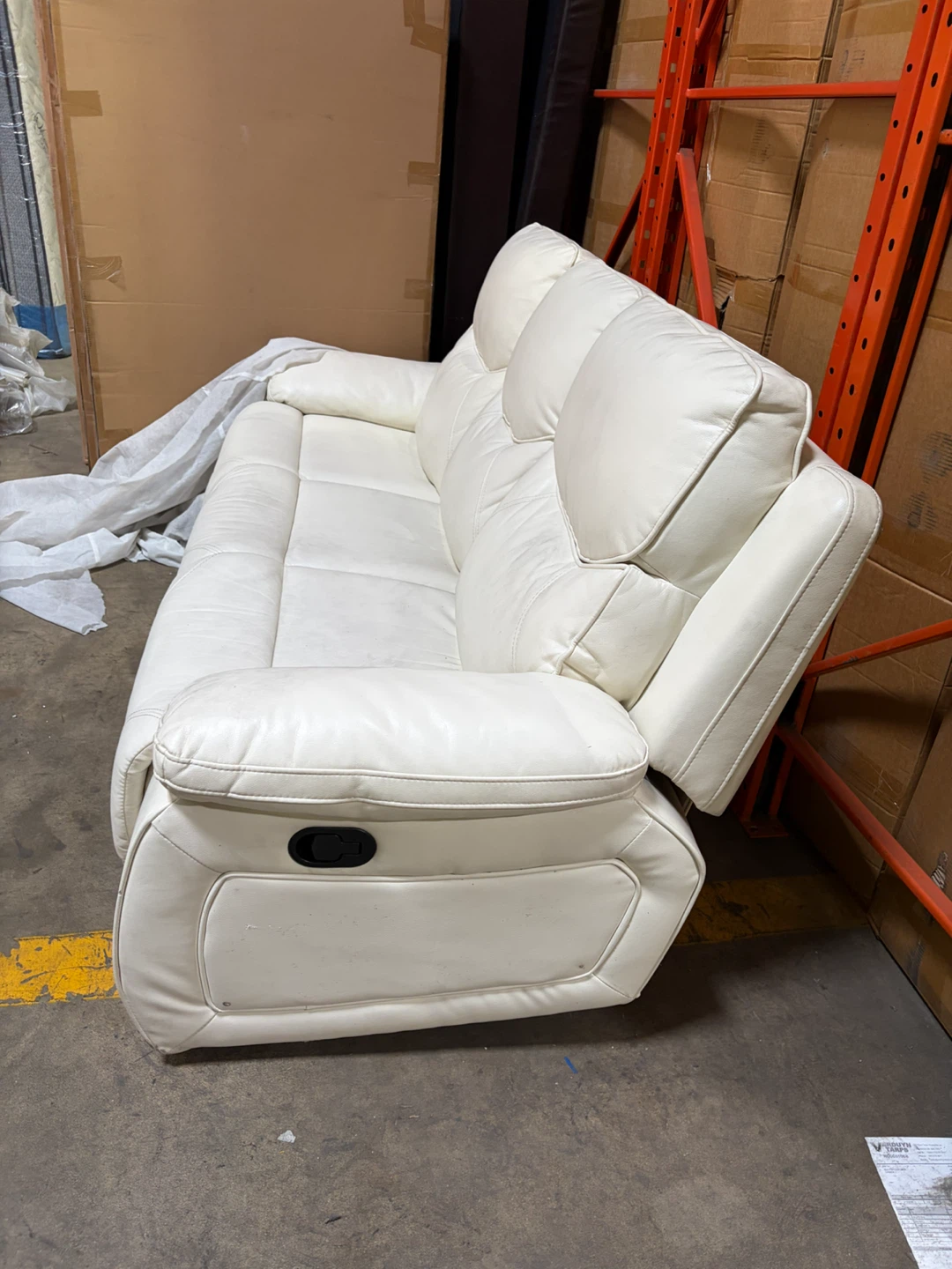 White Leather Reclining manual sofa - photo 2