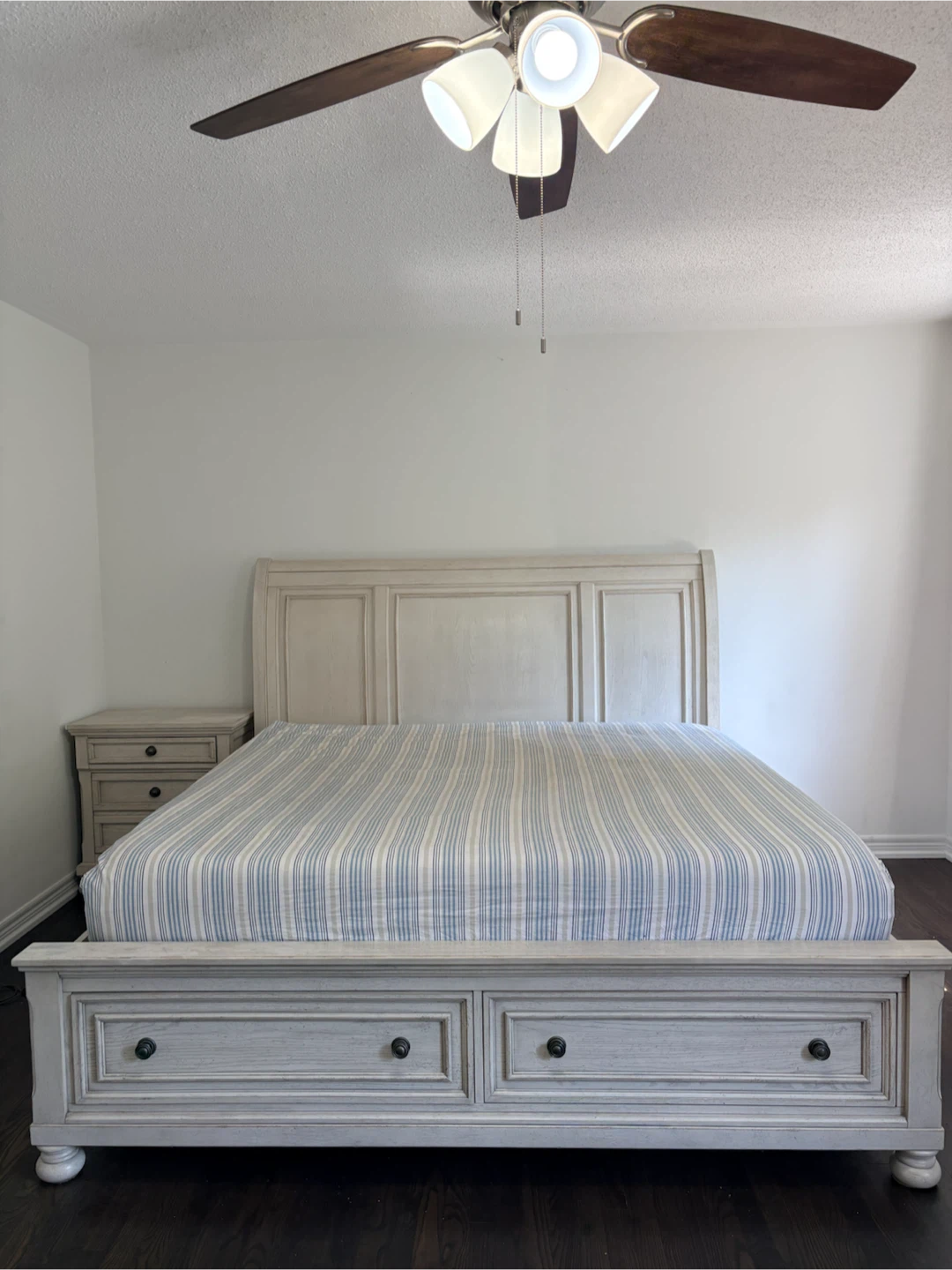 Cream coloured Solid wood King bed, dresser and nightstand set