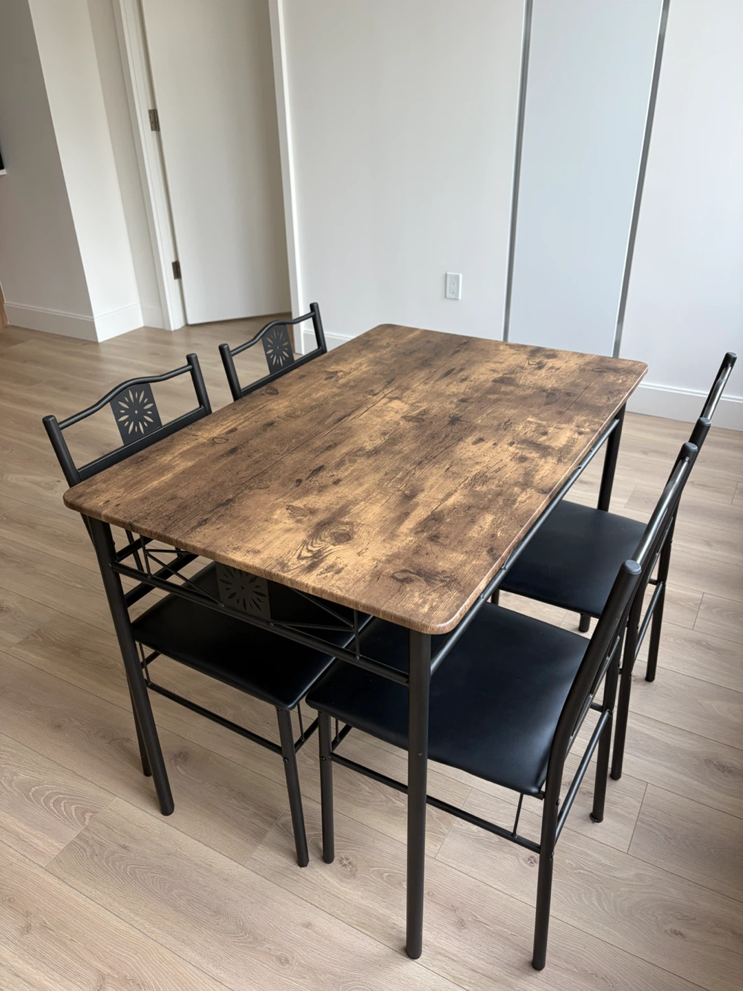 4-Piece Dining Set with Metal Chairs and Wood-Look Table