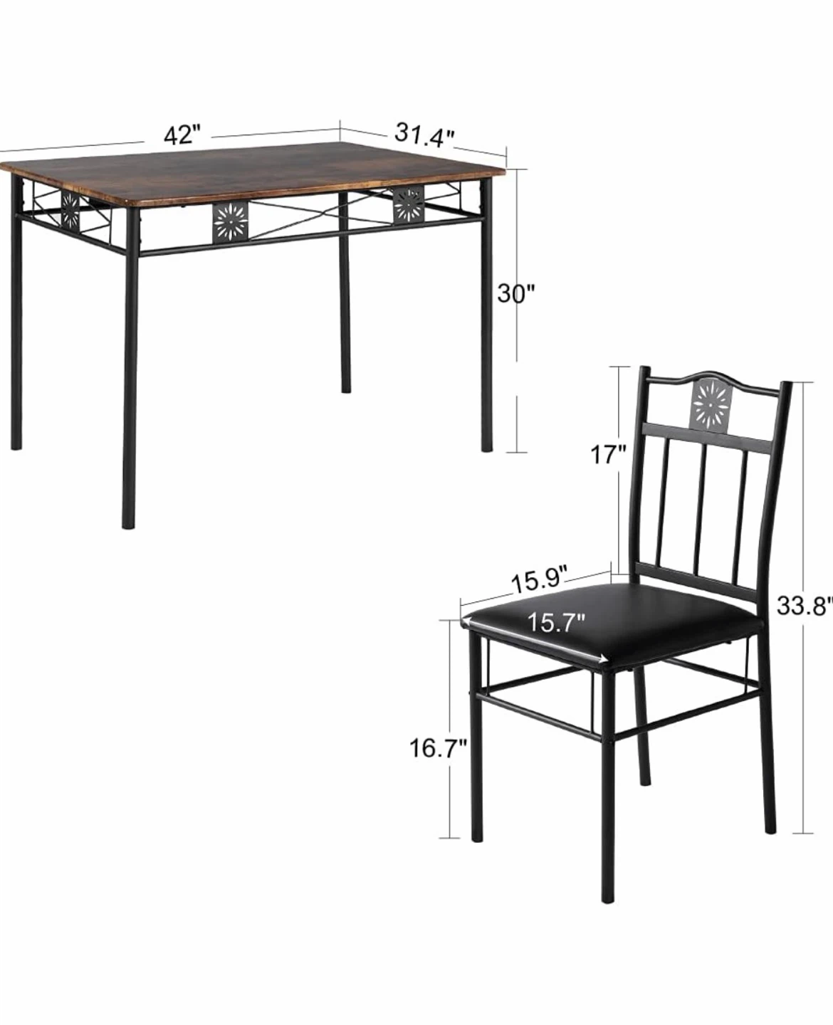 4-Piece Dining Set with Metal Chairs and Wood-Look Table - photo 5