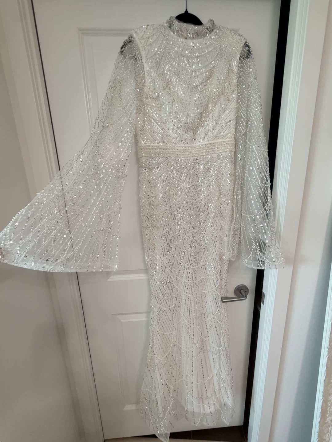 Sparkly White Long Sleeve Formal Dress