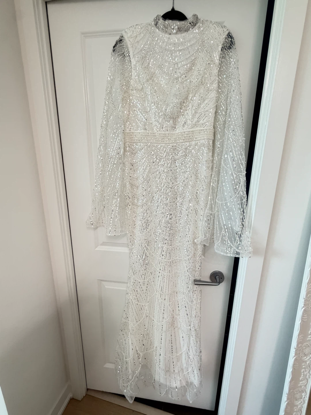 Sparkly White Long Sleeve Formal Dress - photo 2