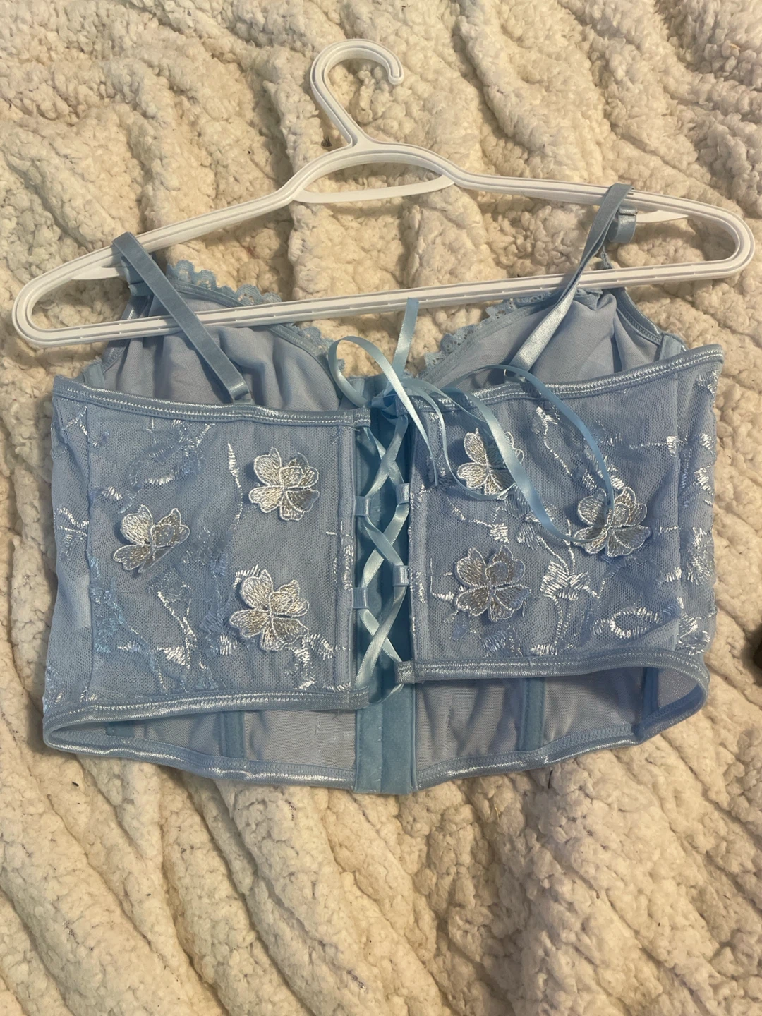 Light Blue Corset Top with Floral Embroidery - photo 2