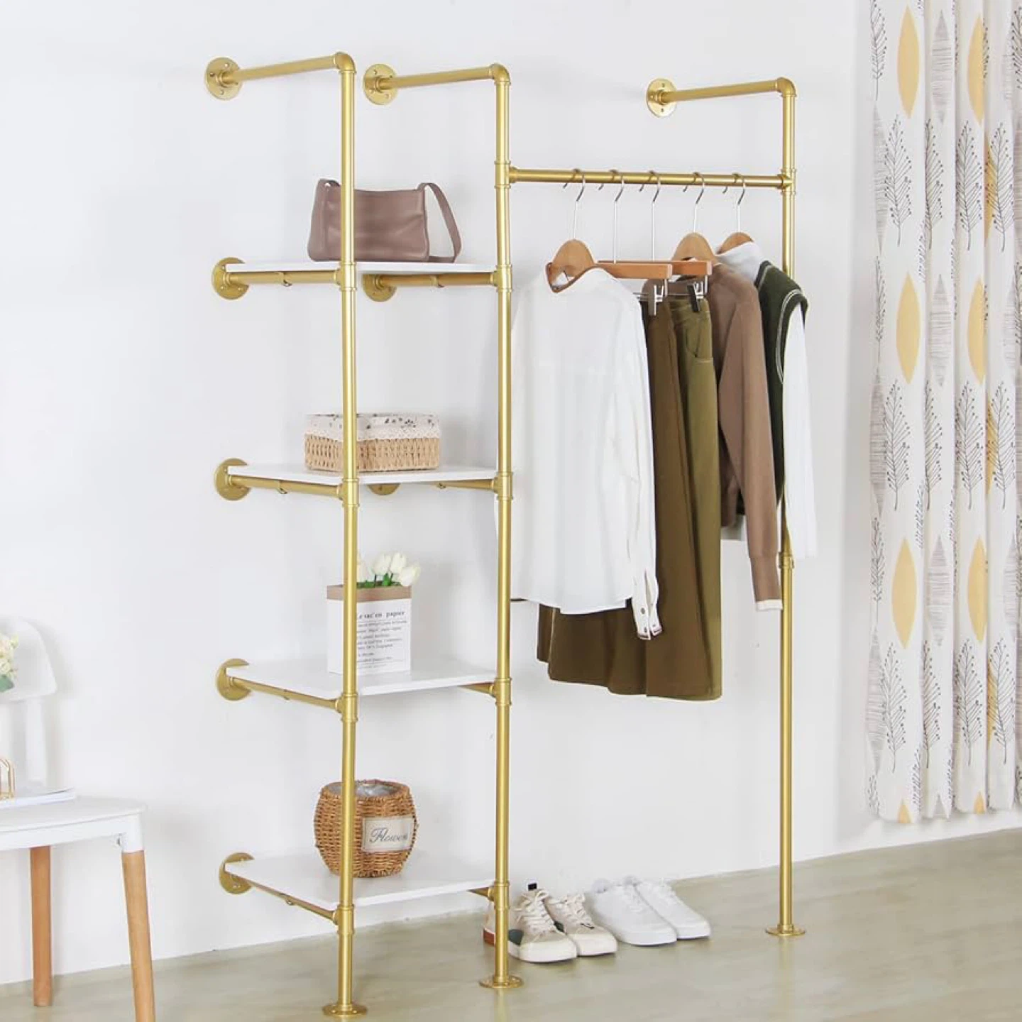 EDCB Heavy Duty Gold Clothes Rack with Shelves BNIB