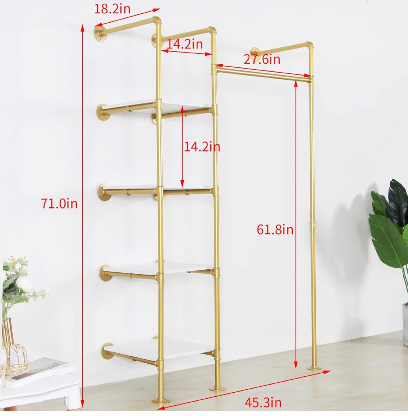 EDCB Heavy Duty Gold Clothes Rack with Shelves BNIB - photo 3