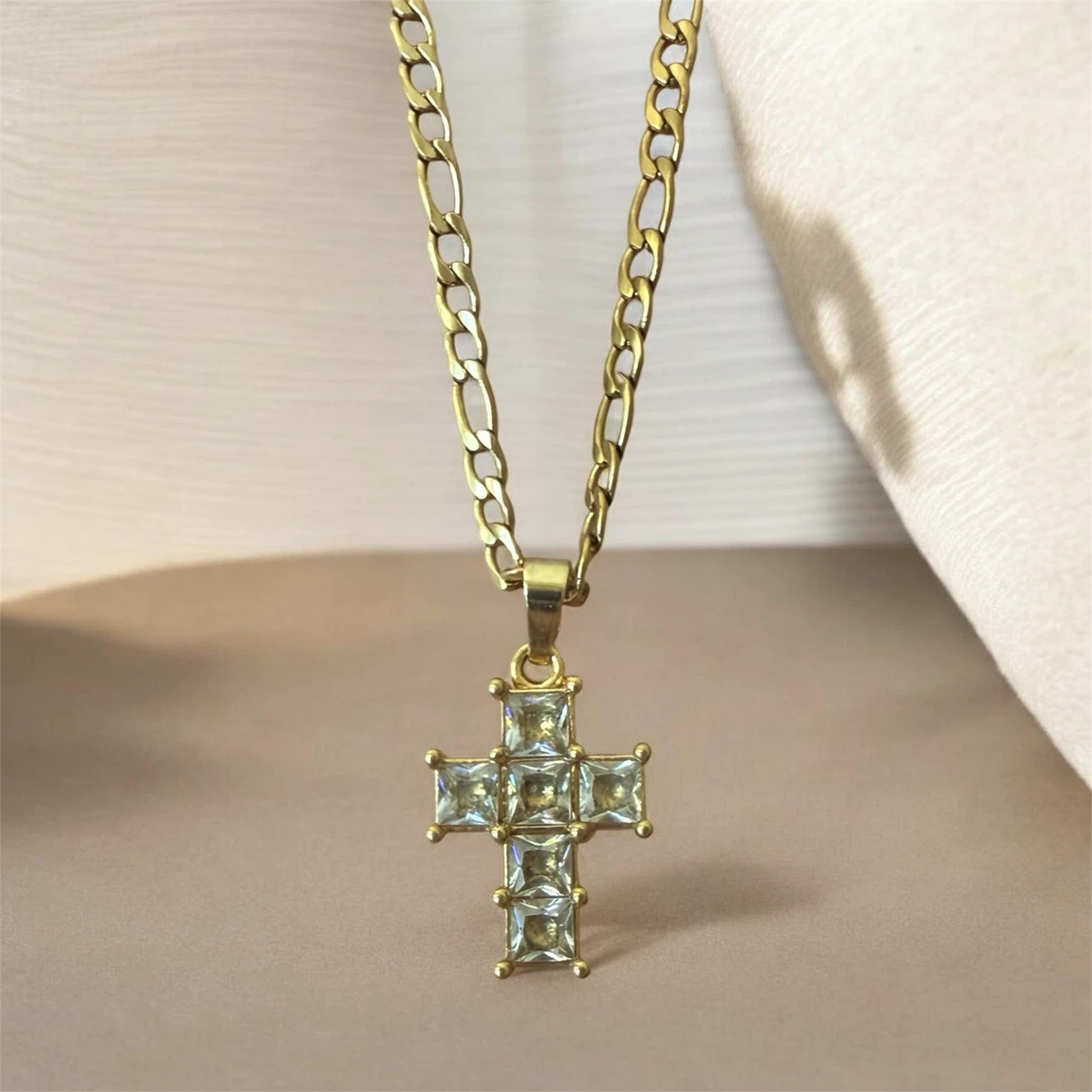 Gold-Tone stainless steel Crystal Cross Pendant Necklace