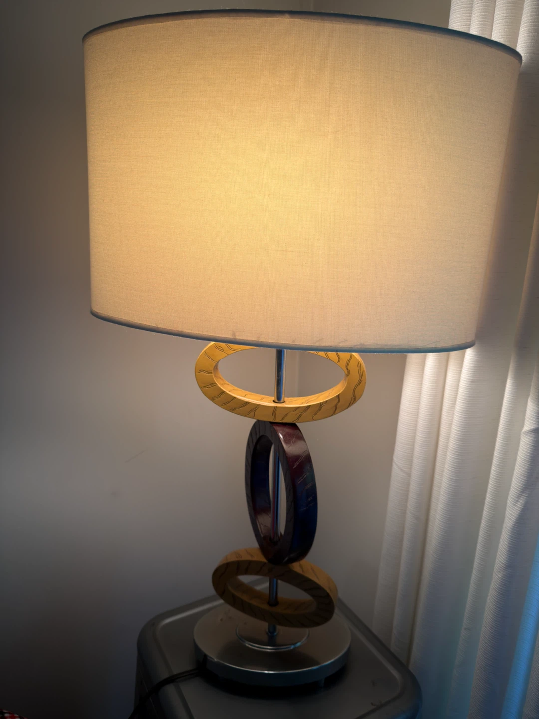 Table Lamp with Wooden and Dark Ring Accents